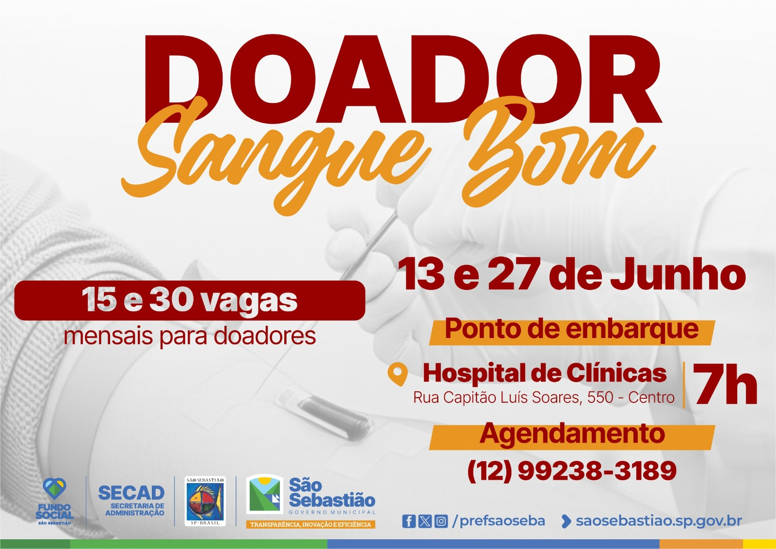 Campanha ‘Doador Sangue Bom’ incentiva doação voluntária pela população em geral e pelos servidores municipais